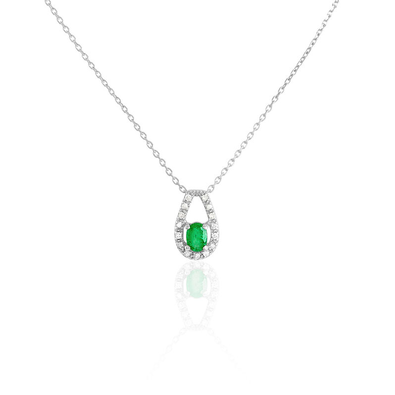 Collier Orlana Or Blanc Diamant Et Emeraude - Spannringe Damen | OROVIVO