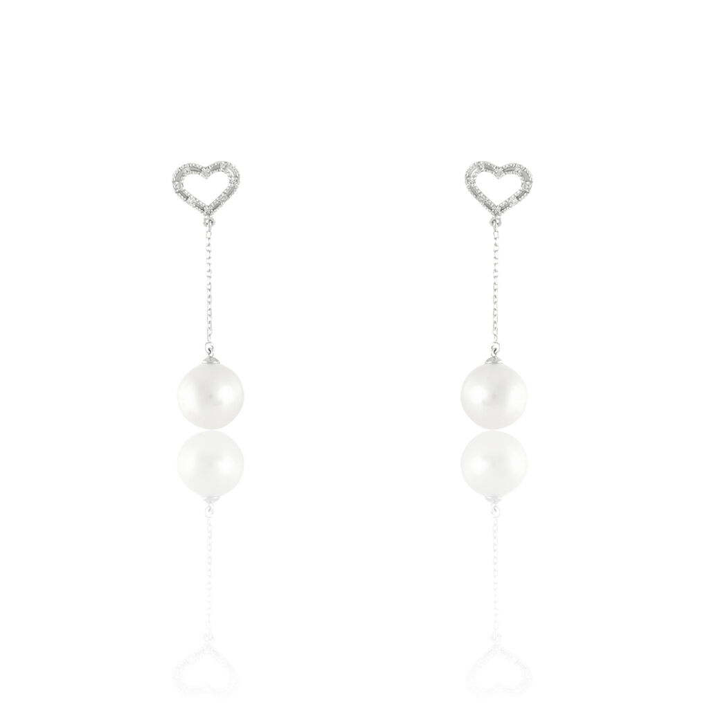 Boucles D'oreilles Pendantes Alix Or Blanc Perle De Culture Et Diamant - Spannringe Damen | OROVIVO