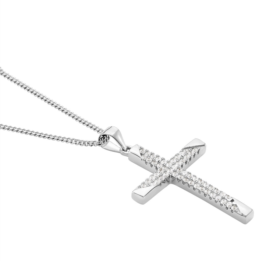Damen Collier Silber 925 Zirkonia Wei&szlig; Religi&ouml;ses Kreuz B 20,35 mm