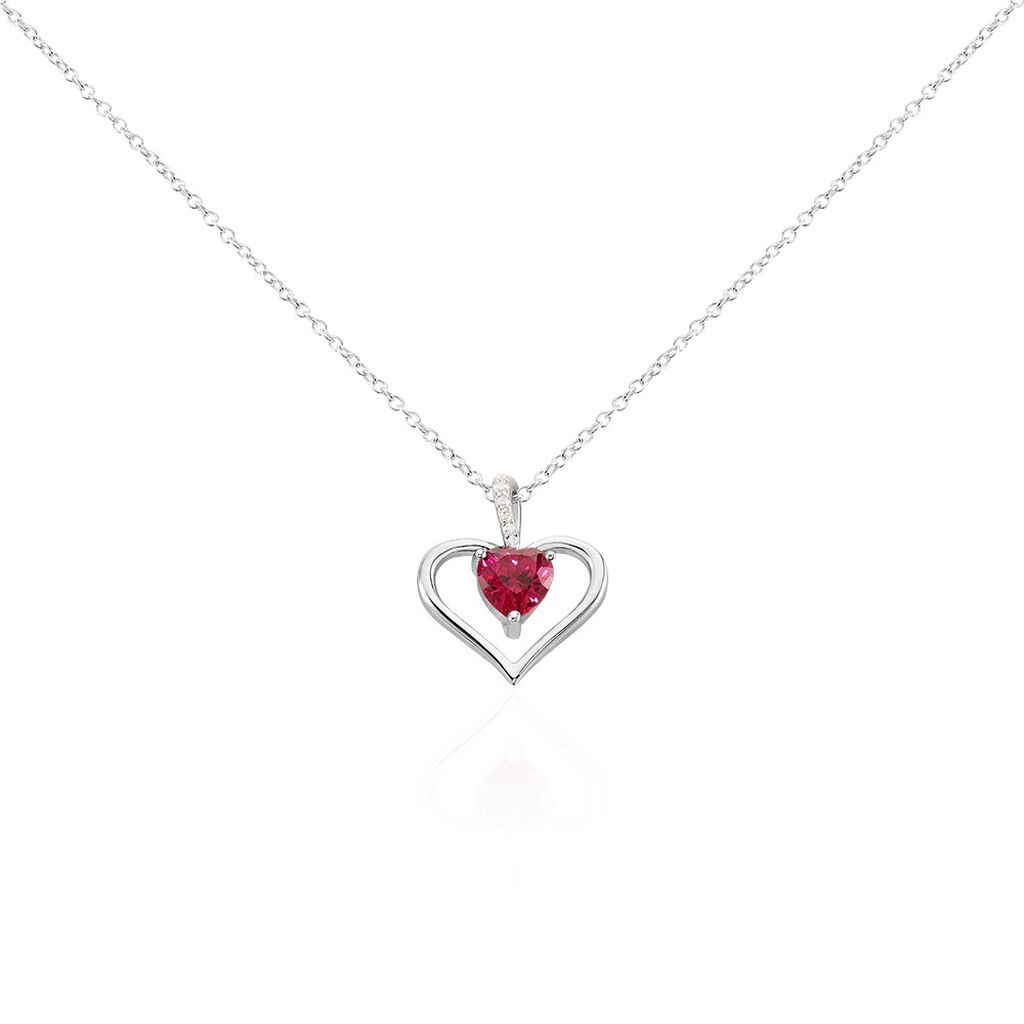 Thumbnail - ARIDA HERZ Damen Collier Silber 925 Zirkonia Rot 0,16 ct Herz B 1,2 mm, Collier mit Stein