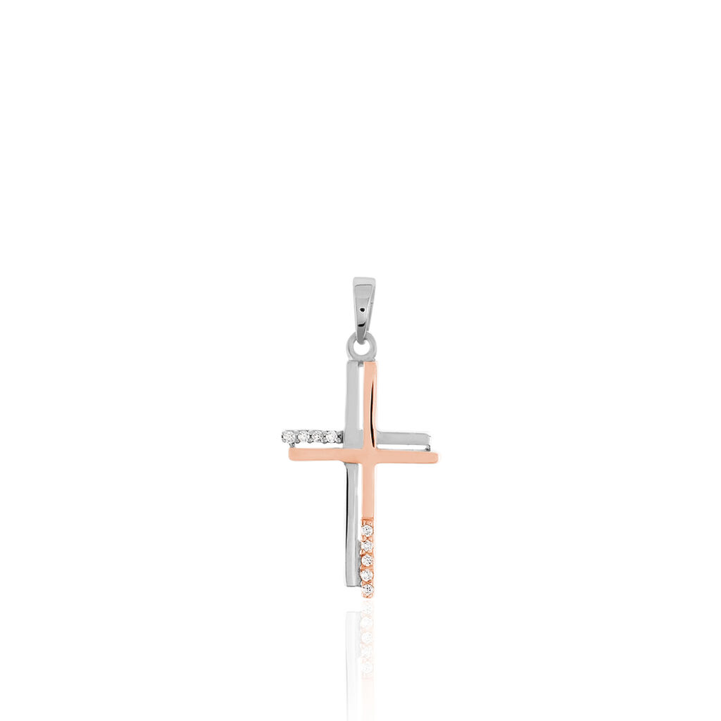 DANIELA KREUZ 4 Damen Anhänger Silber Bicolor 925 Zirkonia Weiß Religiöses Kreuz, Anhänger mit Stein