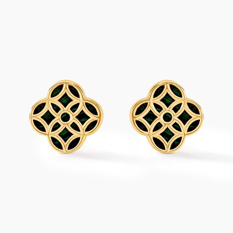 Boucles D'oreilles Puces Rosalite Or Jaune Malachite - Spannringe Damen | OROVIVO