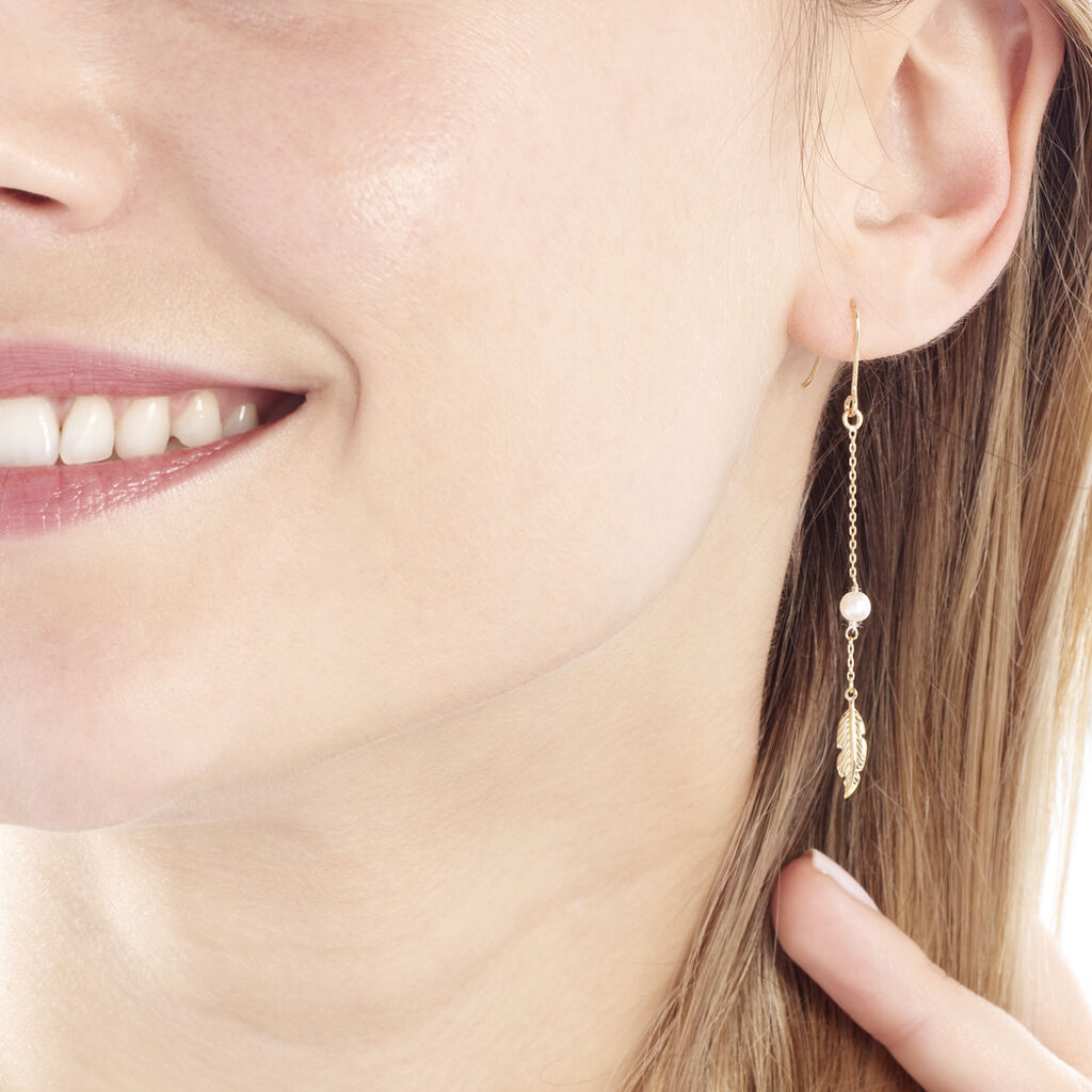 Boucles D'oreilles Or Jaune Juditte Plume Perle - Spannringe Damen | OROVIVO
