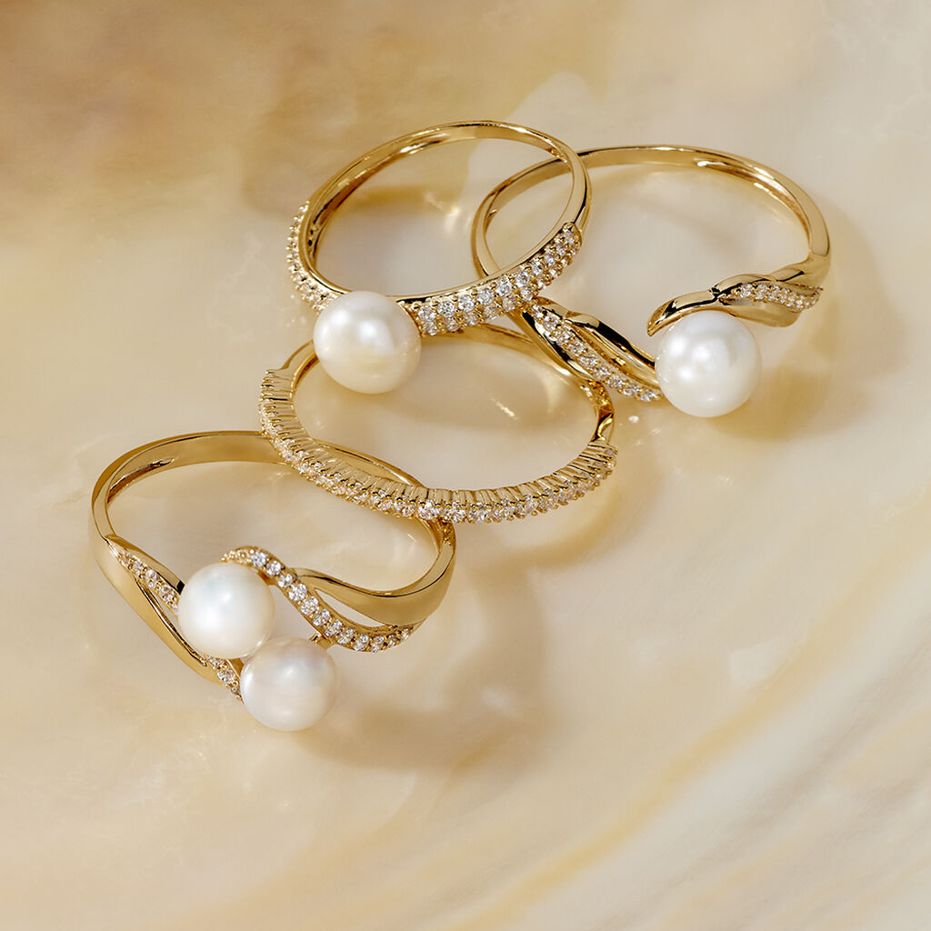 LOEVA Damen Ring Gold 375 (9 Karat) Zuchtperle Perlmutt