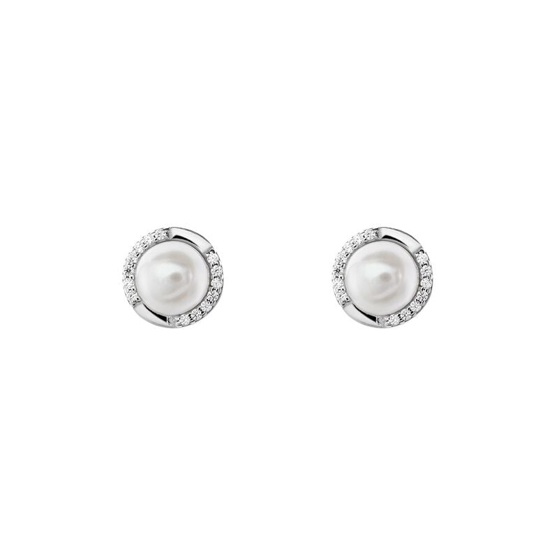 XENIA Damen Ohrstecker Silber 925 Zuchtperle Wei&szlig; 2,26 ct - Ohrstecker Damen | OROVIVO