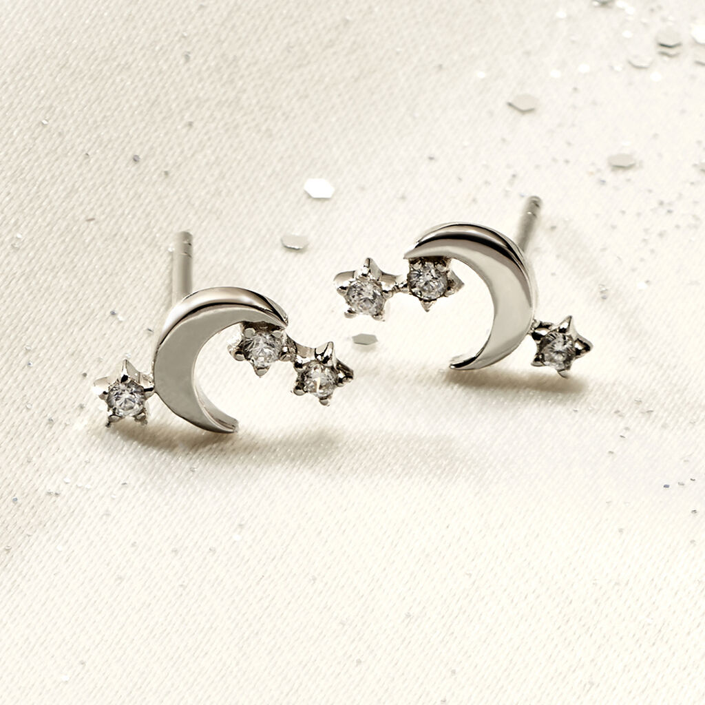MADINA Damen Ohrstecker Silber 925 Zirkonia Wei&szlig; 0,17 ct Mond B 2 mm