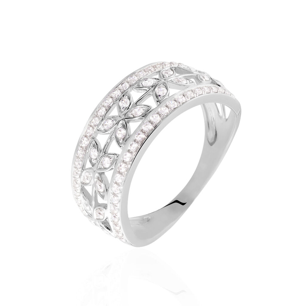 Bague Or Weiss Aella Pavage Ajoure Formes Fleurs Oxydes De Zirconium - Spannringe Damen | OROVIVO