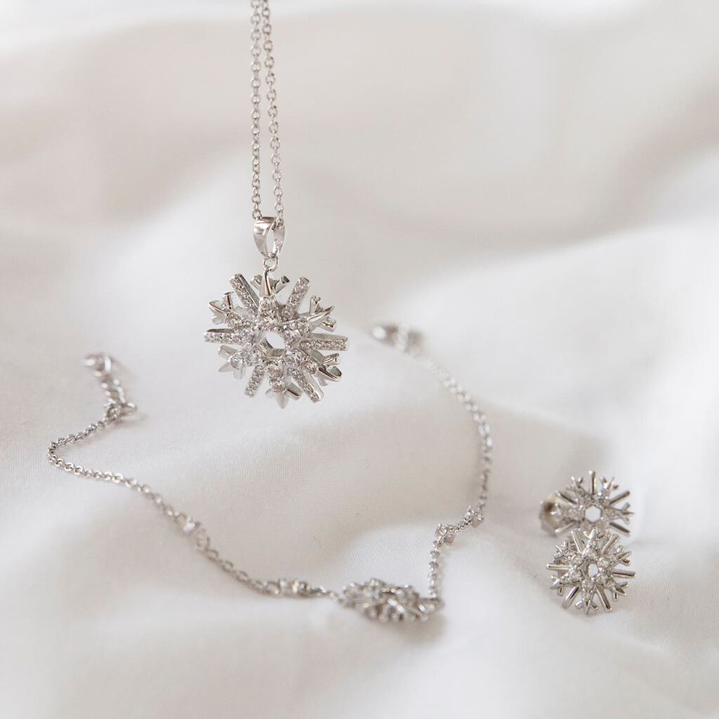 ELSA 4 Damen Ohrstecker Silber 925 Zirkonia Wei&szlig; 0,1 ct Schneeflocke