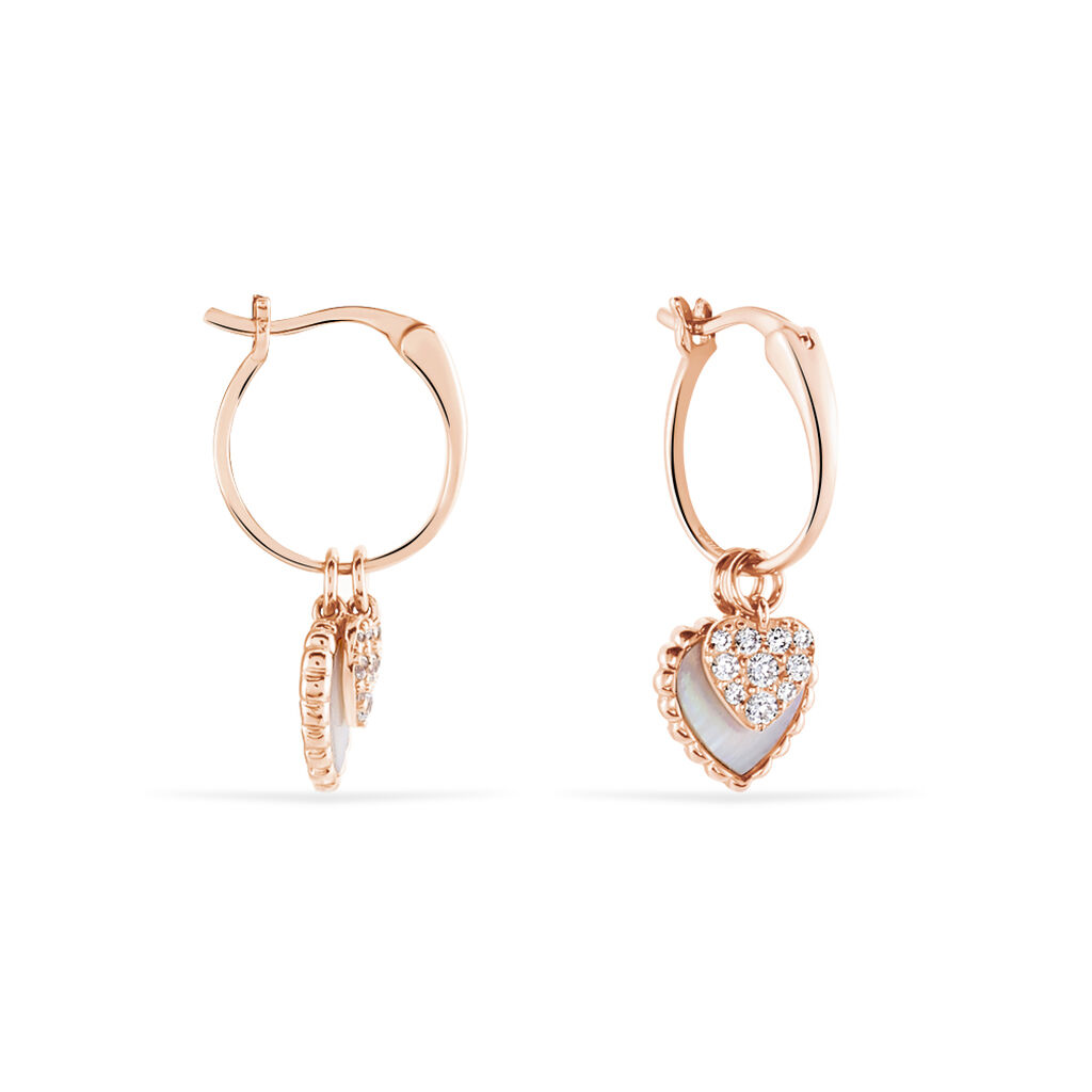 RHEA Damen Creolen Rosegold 375 (9 Karat) Zirkonia Wei&szlig; 0,03 ct Herz