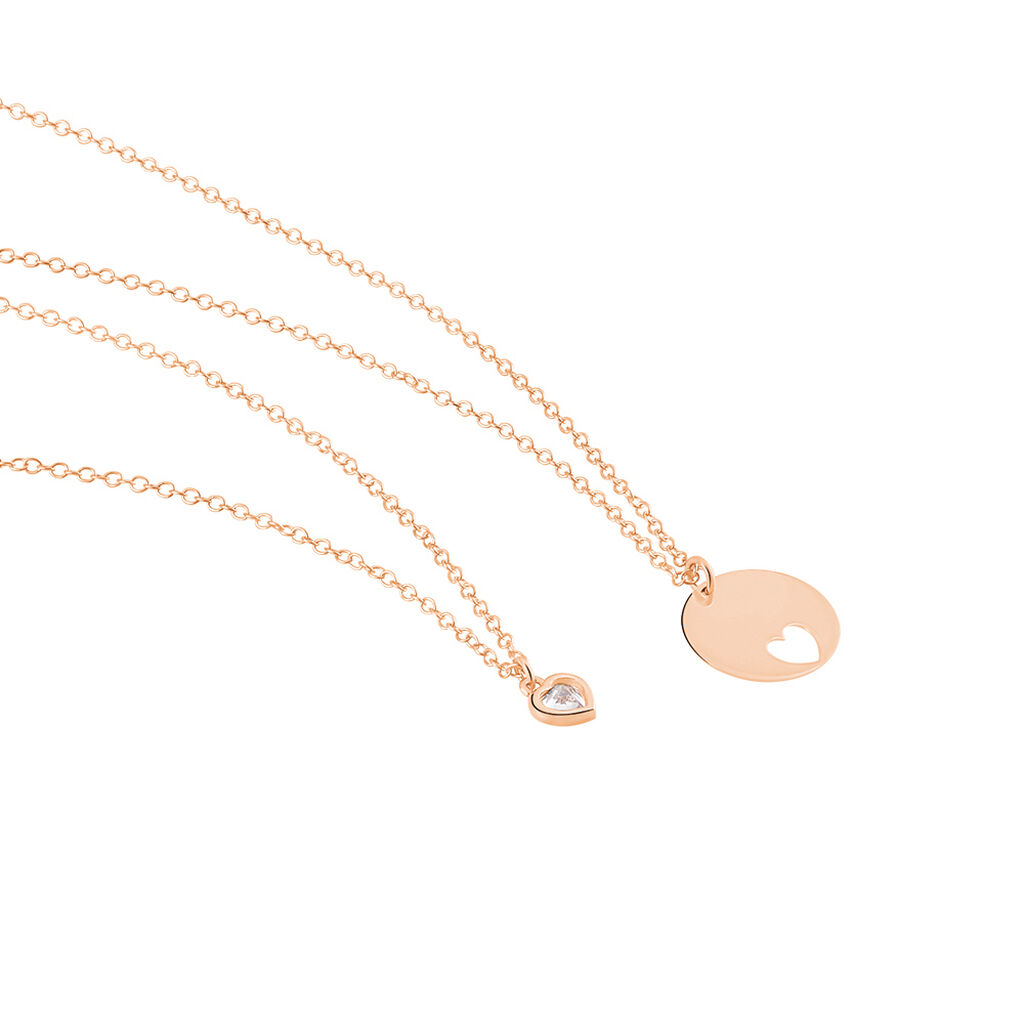 NOMY Damen Collier Silber rosevergoldet 925 Zirkonia Wei&szlig; Herz B 1,5 mm