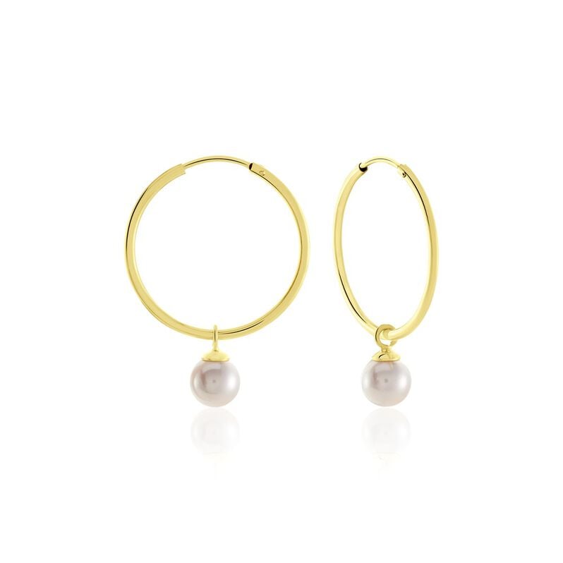 MANDY Damen Creolen Gold 585 (14 Karat) Zuchtperle Wei&szlig; - Creolen Damen | OROVIVO