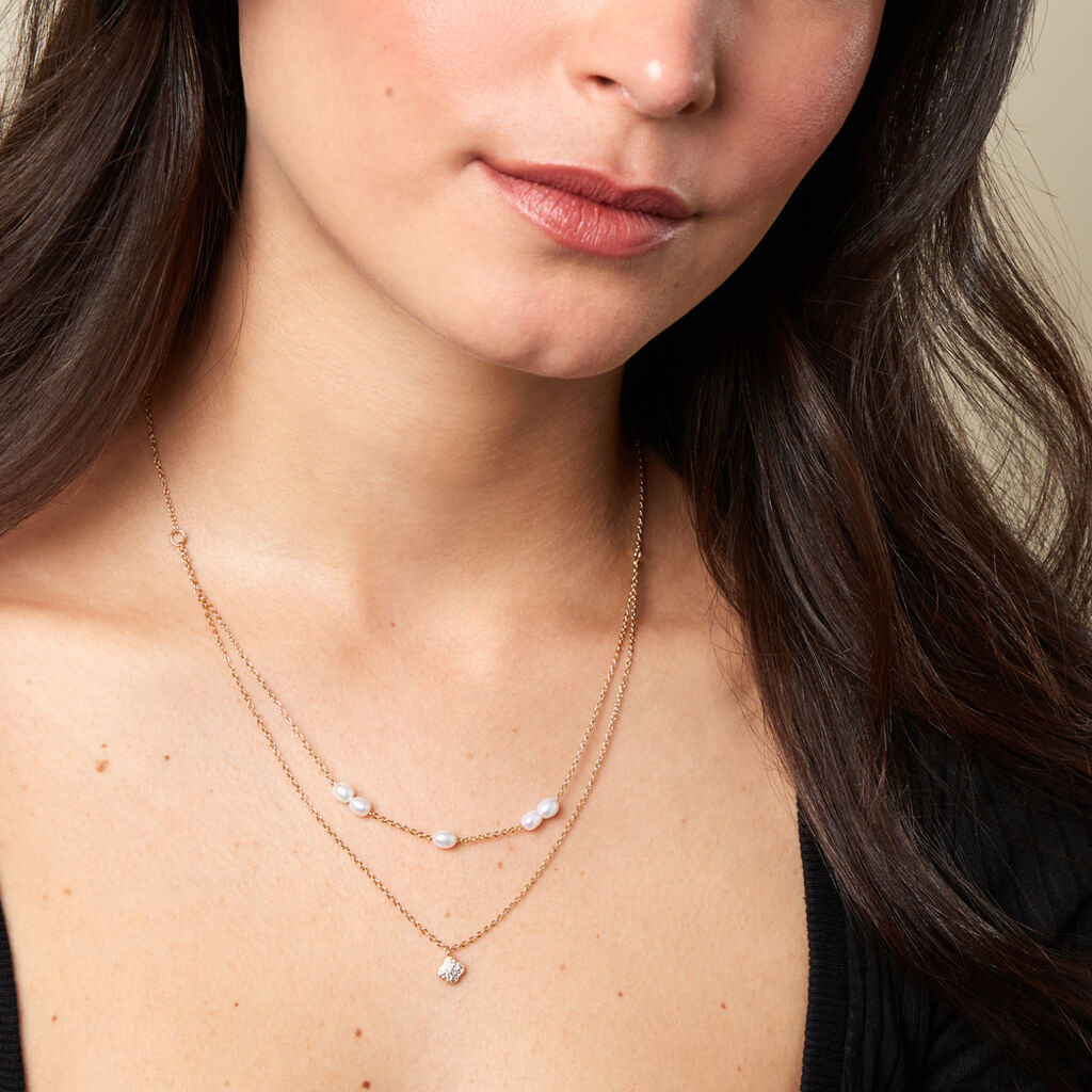 Damen Collier Silber vergoldet 925 Halbrund Weiß Natur Angelina 4,5cm 12mm -  Damen | OROVIVO