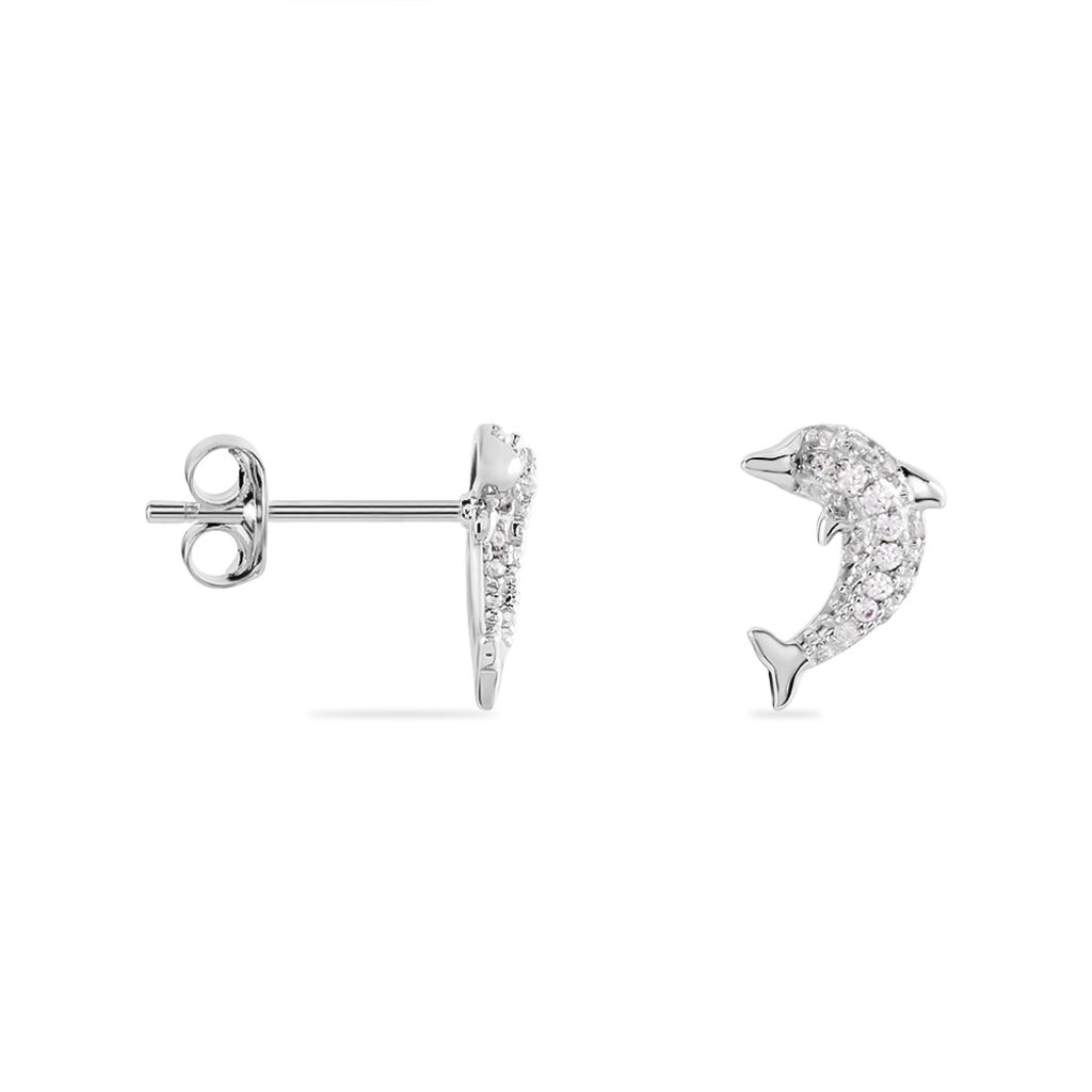 INES 1 Kinder Ohrstecker Silber 925 Zirkonia Wei&szlig; 0,16 ct Delfin
