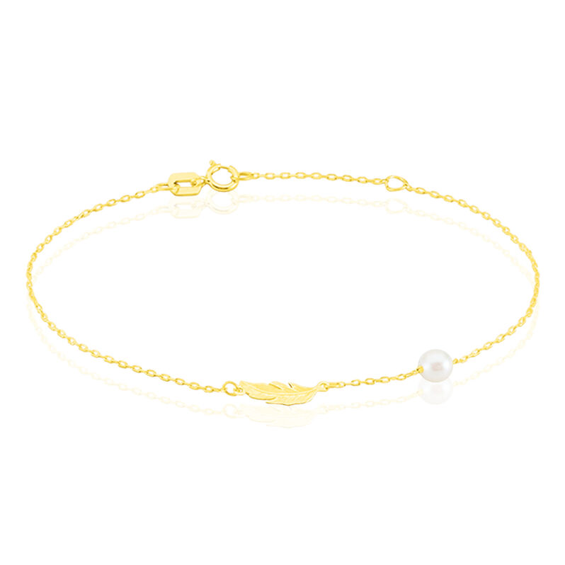 Bracelet Or Jaune India Plume Perle De Culture - Spannringe Damen | OROVIVO