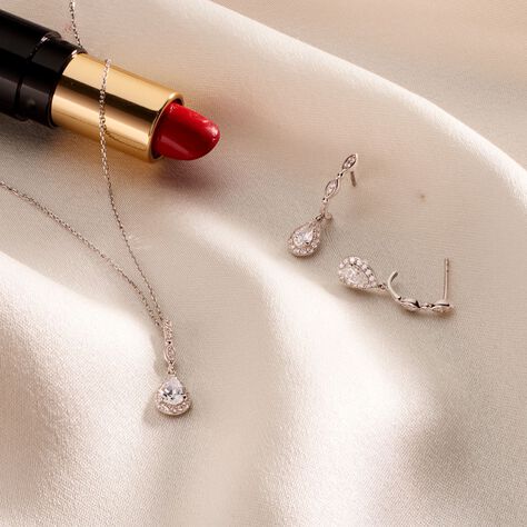 Damen Ohrstecker Lang Weißgold 375 Zirkonia - Ohrringe mit Stein Damen | OROVIVO