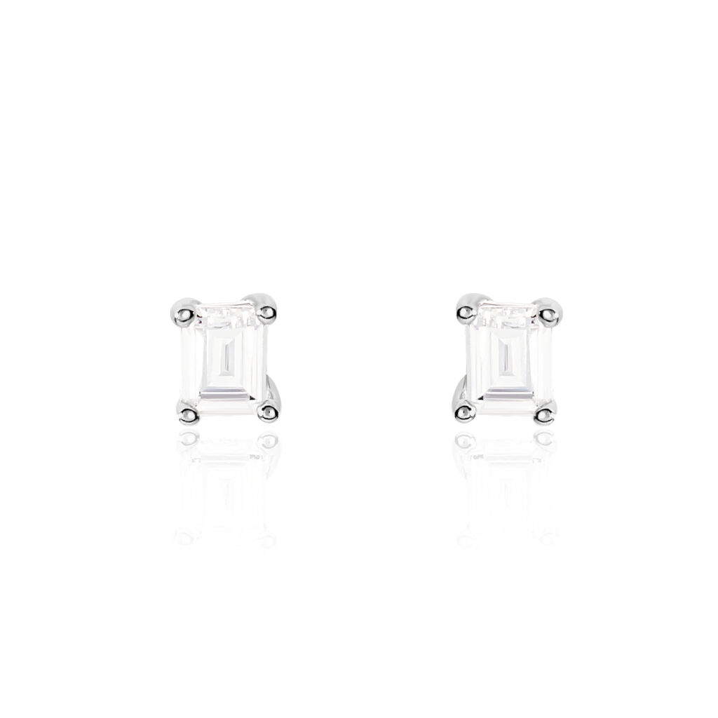 MATHILDA 7 Damen Ohrstecker Silber 925 Zirkonia Weiß 0,2 ct Rechteckig, Ohrstecker mit Stein