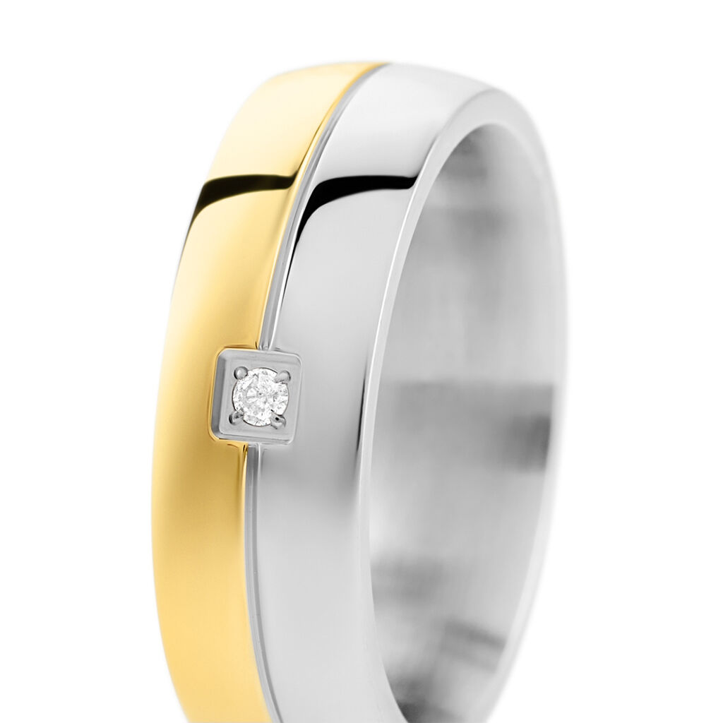 BOND Damen Ring Edelstahl Bicolor Gold/Silber Diamant Wei&szlig; 0,020 ct B 6 mm