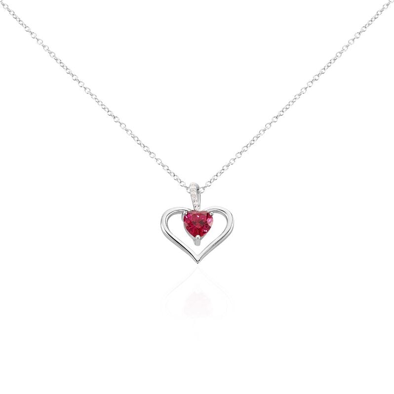 ARIDA HERZ Damen Collier Silber 925 Zirkonia Rot 0,16 ct Herz B 1,2 mm - Halsketten Damen | OROVIVO