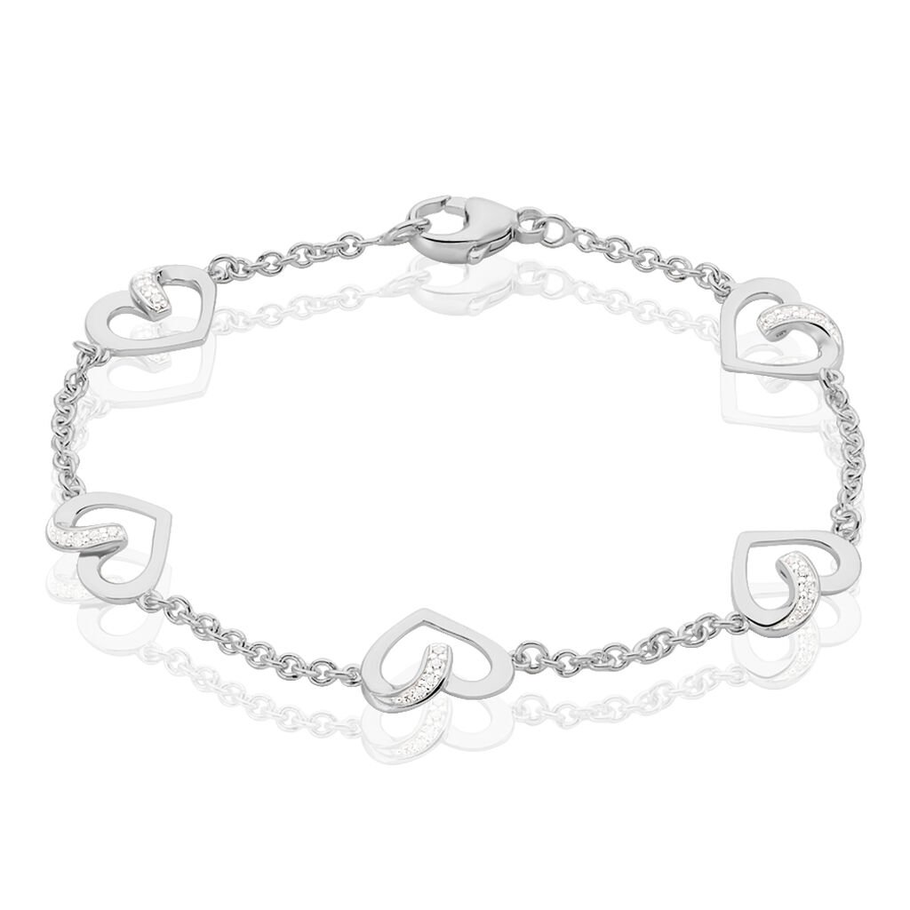 Damen Armband Silber 925 Zirkonia Wei&szlig; Herz