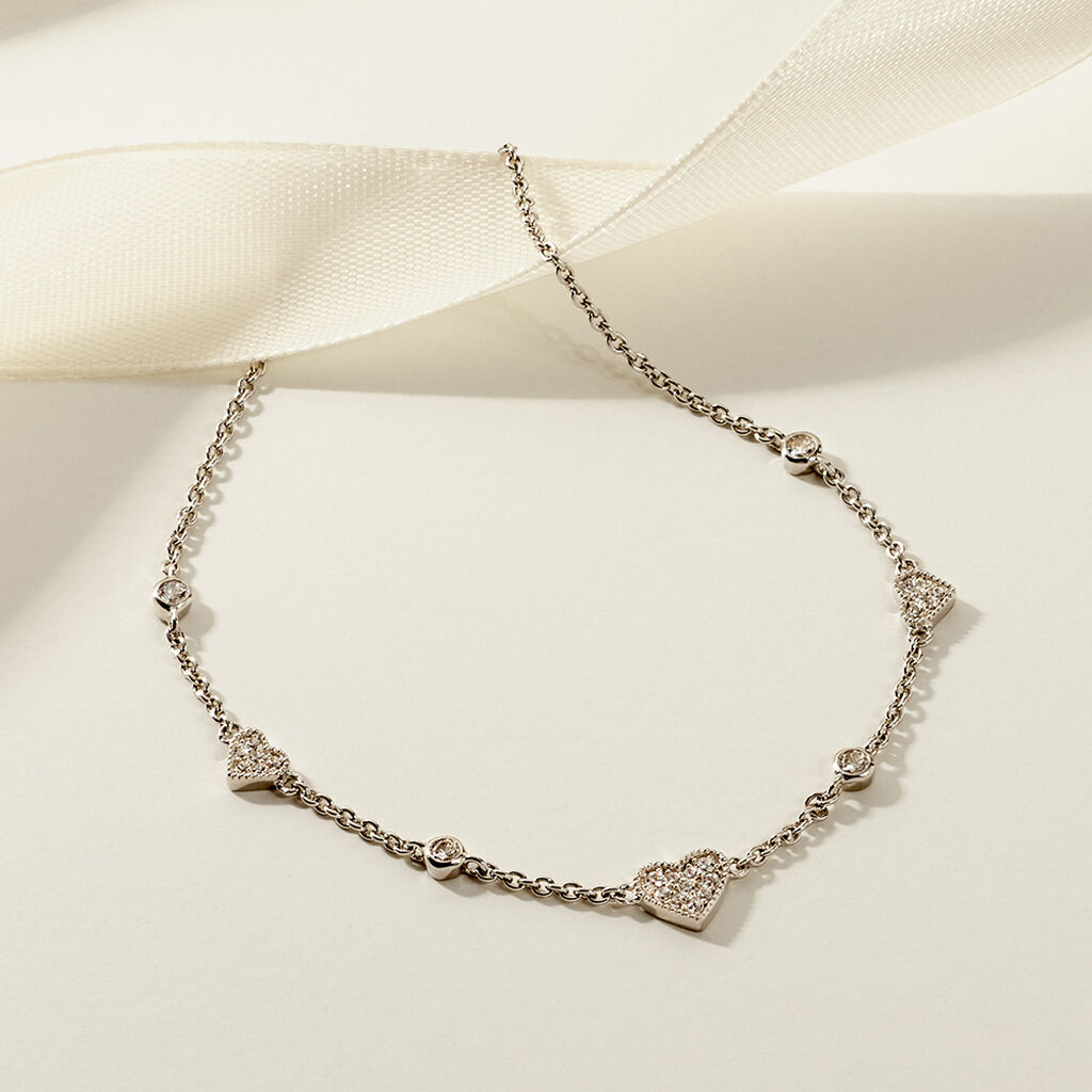 LUBOV Damen Collier Silber 925 Zirkonia Wei&szlig; 0,28 ct Herz B 2,5 mm