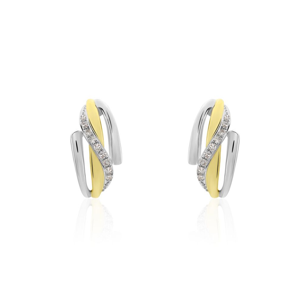 BODIL Damen Ohrstecker Gold 375 (9 Karat) Diamant Wei&szlig; 0,02 ct Welle