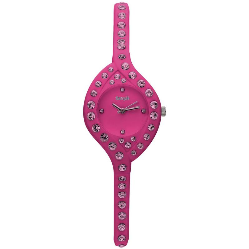 So Girly orologio solo tempo in silicone fucsia e cristalli con quadrante fucsia - Spannringe Damen | OROVIVO