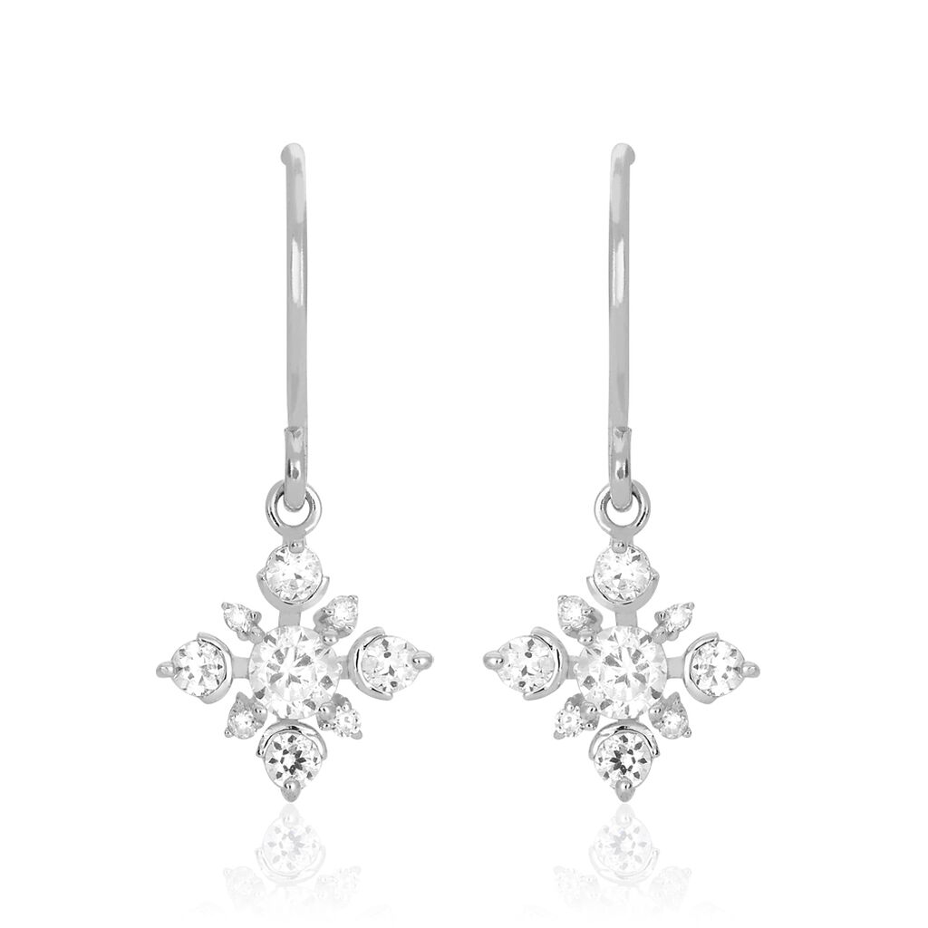 FLOKY Damen Ohrringe Lang Silber Silber 925 Zirkonia Wei&szlig; Schneeflocke