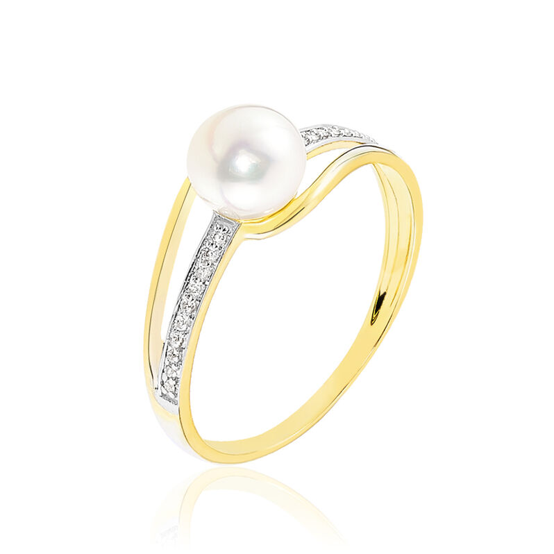 Bague Clelia Or Jaune Oxyde De Zirconium Et Perle De Culture - Spannringe Damen | OROVIVO