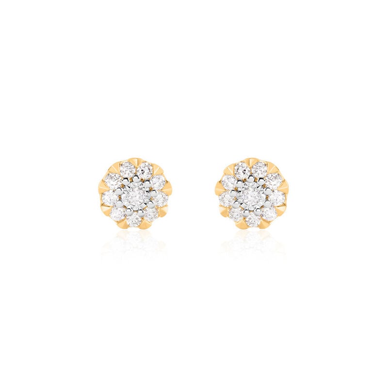ALLYSON Damen Ohrstecker Gold Bicolor Gelb/Silber 585 (14 Karat) Diamant Weiß 0,03 ct Rosette - Ohrstecker Damen | OROVIVO