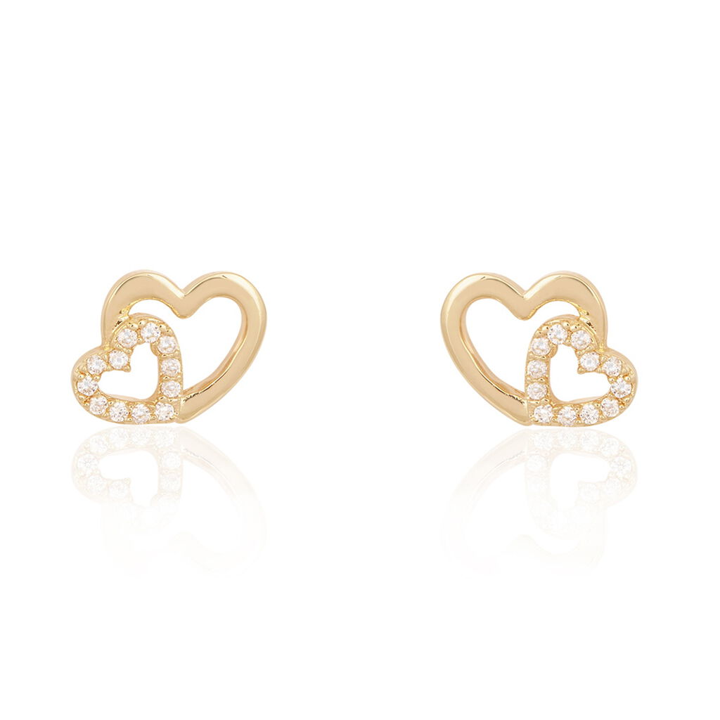 ALEXANDRA 50 Damen Ohrstecker Vergoldet Zirkonia Wei&szlig; Doppelherz