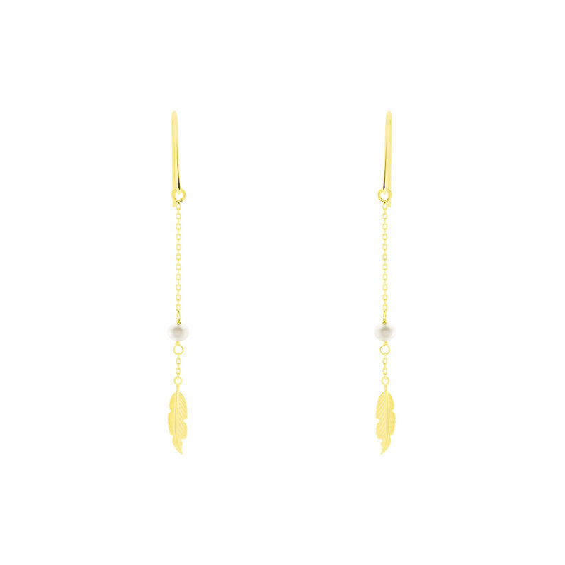 Boucles D'oreilles Or Jaune Juditte Plume Perle - Spannringe Damen | OROVIVO