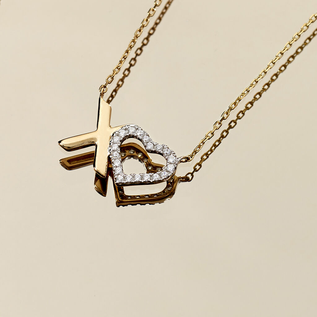 Damen Collier Gold 375 Zirkonia Herz Xoxo 0,65mm - Halsketten Damen | OROVIVO