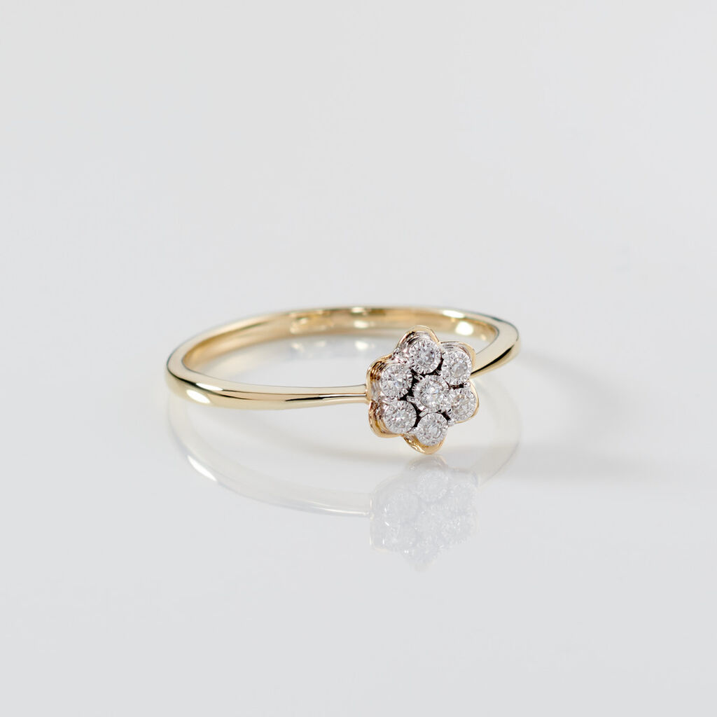 KAROLINE Damen Ring Gold 375 (9 Karat) Diamant Wei&szlig; 0,03 ct Blume
