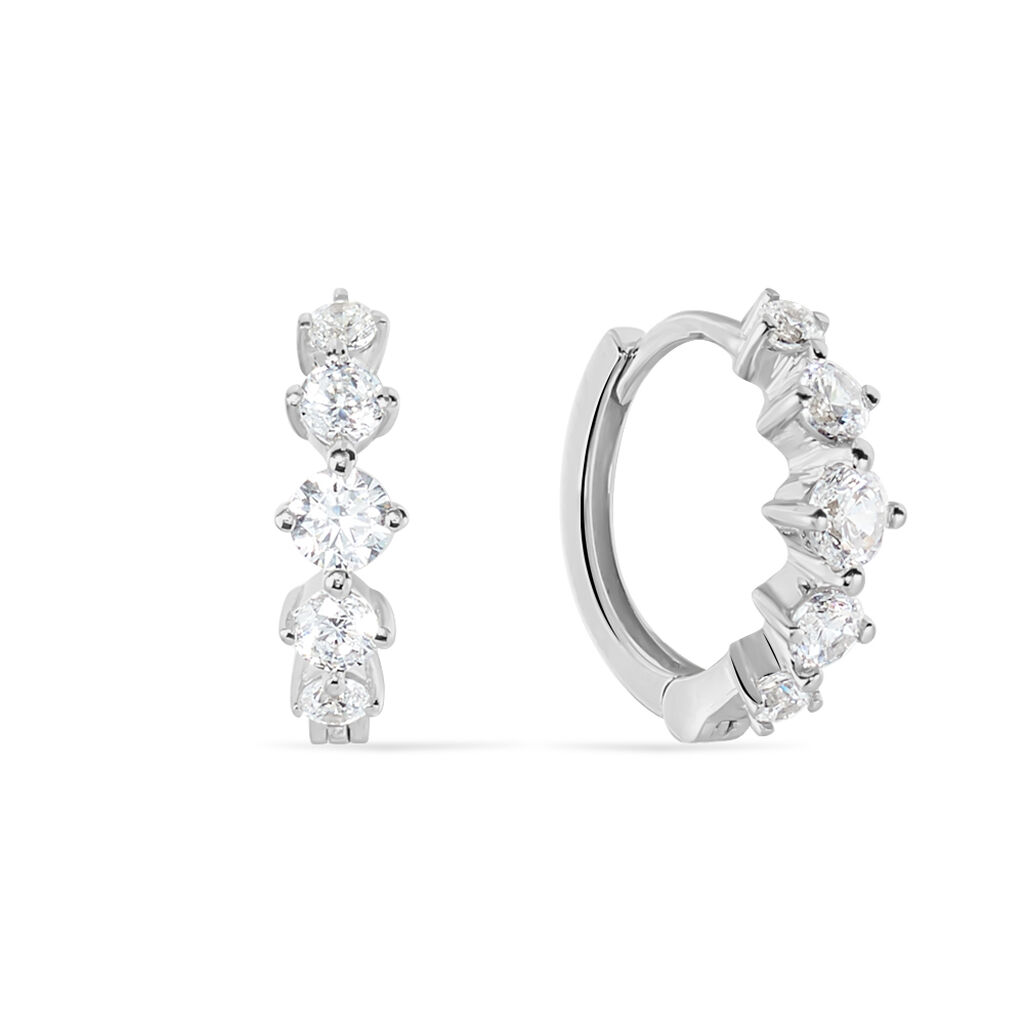 Damen Creolen Weißgold 375 Zirkonia Barren Alice 2 14,00mm  - Creolen Damen | OROVIVO