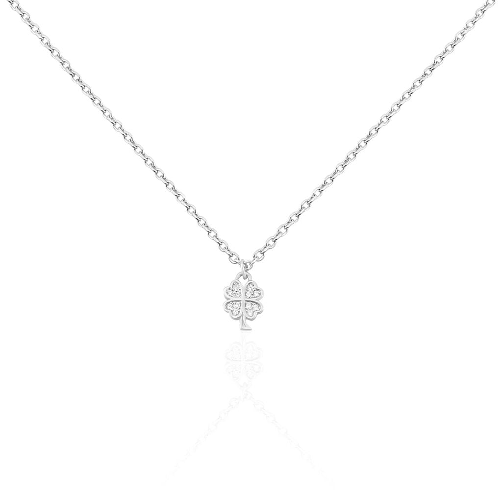 DONNIKA Kinder Collier Silber 925 Zirkonia Wei&szlig; 0,2 ct Talisman Kleeblatt