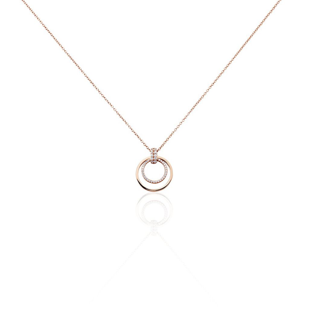 ESPERANZA Damen Collier Silber rosevergoldet 925 Zirkonia Weiß Doppelkreis, Collier mit Stein