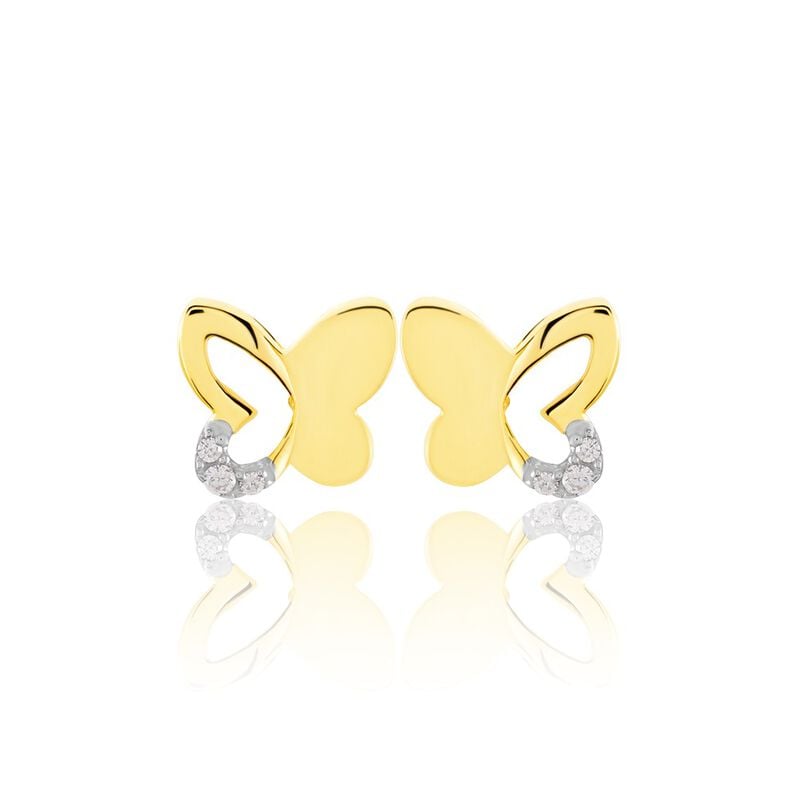 BARTHA 2 Kinder Ohrstecker Gold 333 (8 Karat) Zirkonia Wei&szlig; Schmetterling - Ohrstecker Kinder | OROVIVO