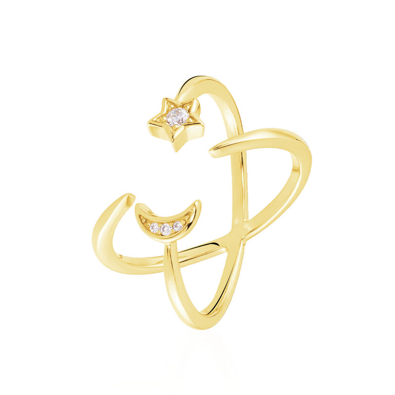 STARS Damen Ring Silber vergoldet 925 Zirkonia Wei&szlig; 0,02 ct Stern - Ringe mit Stein Damen | OROVIVO