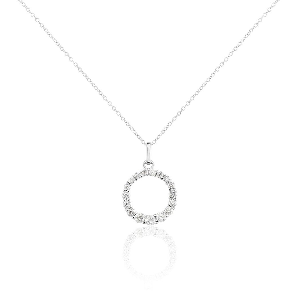 Damen Collier Silber 925 Zirkonia Weiß 0,1 ct Kreis B 1 mm, Collier mit Stein