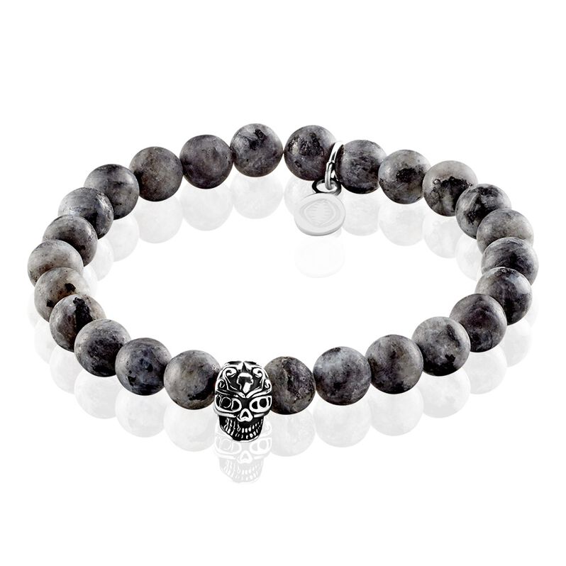 NUSRET Herren Armband Edelstahl Grau Labradorit Schwarz Sch&auml;del - Armb&auml;nder mit Anh&auml;nger Herren | OROVIVO