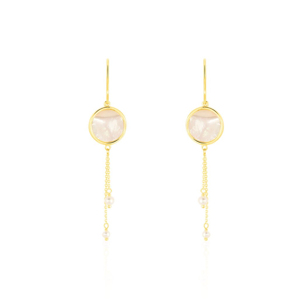 LIA Damen Ohrringe Lang Gold 375 (9 Karat) Perlmutt Perlmutt Kreis, Ohrringe Lang mit Stein