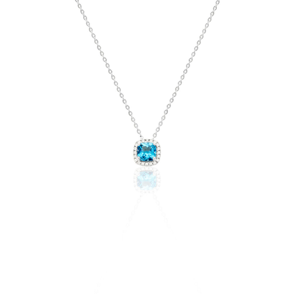 Blue crown Damen Collier Wei&szlig;gold 375 (9 Karat) Zirkonia Blau Viereck