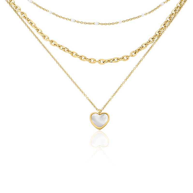 REBEKAH Damen Collier Edelstahl vergoldet Perlmutt Wei&szlig; Herz B 3,5 mm - Halsketten Damen | OROVIVO