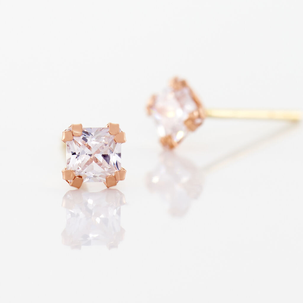 Damen Ohrstecker Rosegold 375 Zirkonia Doreen Carre 3,00mm  - Ohrstecker Damen | OROVIVO