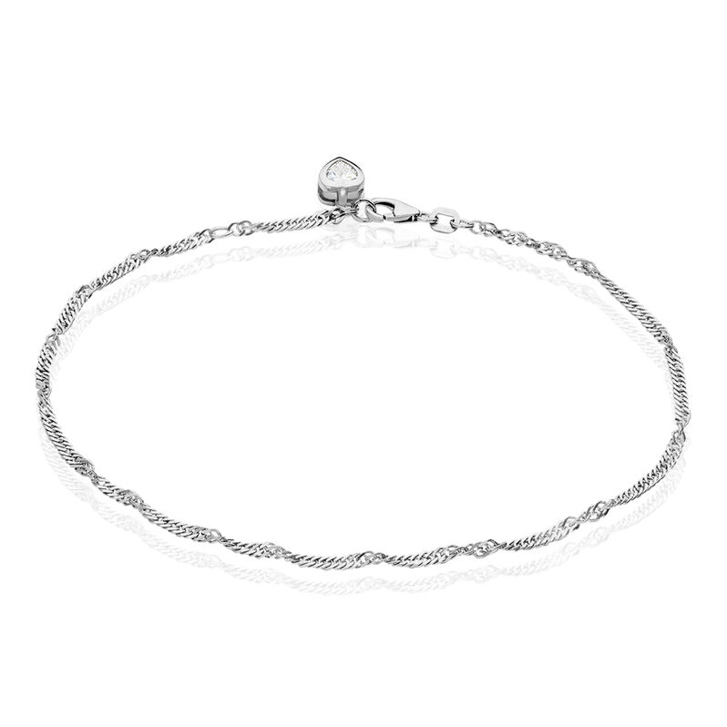 SINGAPUR S FUSS Damen Fußkette Silber 925 Zirkonia Weiß 0,14 ct Herz B 2,4 mm - Schmuck mit Stein Damen | OROVIVO