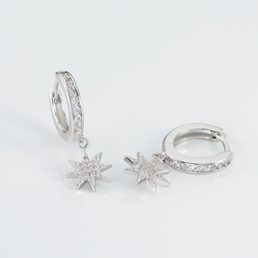 HOOPY Damen Creolen Silber 925 Zirkonia Wei&szlig; 0,11 ct Stern