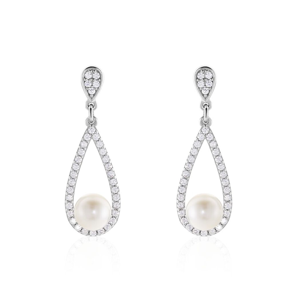 KATELINA Damen Ohrringe Lang Silber 925 Zuchtperle Wei&szlig; 1,82 ct