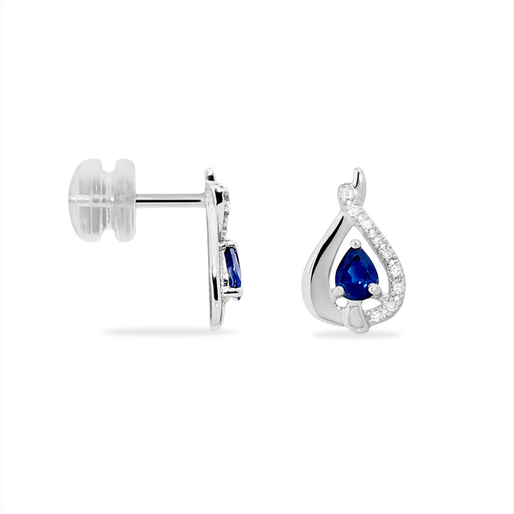 Boucles D'oreilles Puces Boucla Or Blanc Saphir Et Diamant - Spannringe Damen | OROVIVO