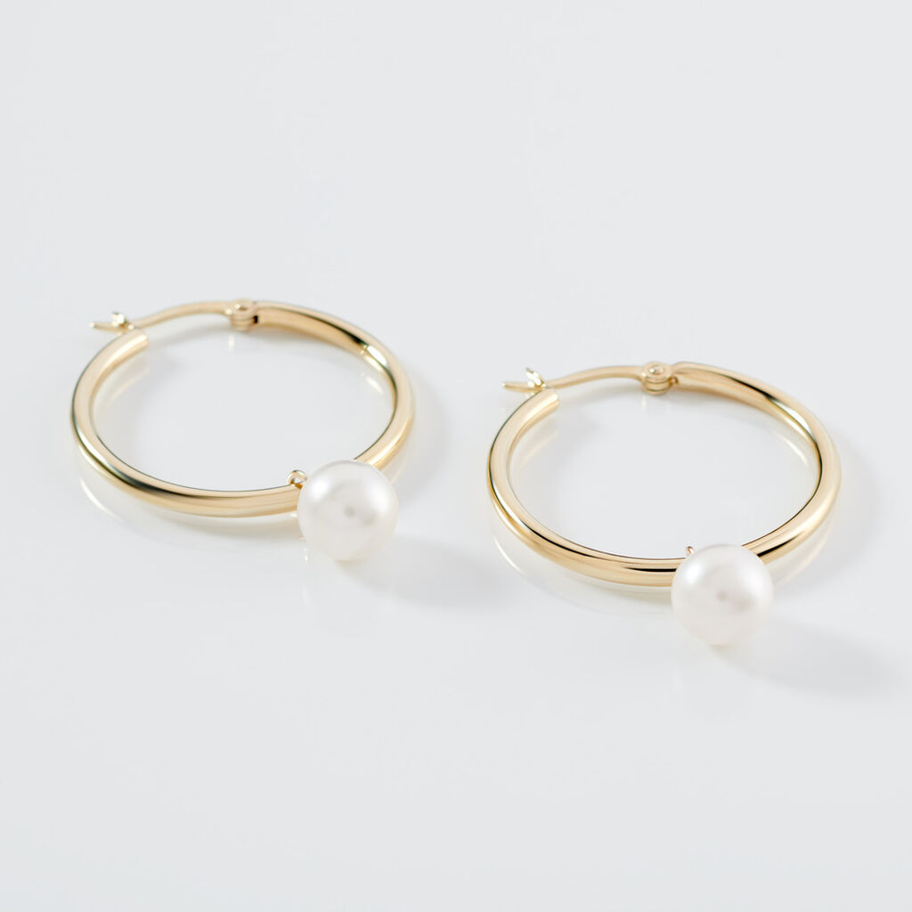 MANDY Damen Creolen Gold 375 (9 Karat) Zuchtperle Wei&szlig;