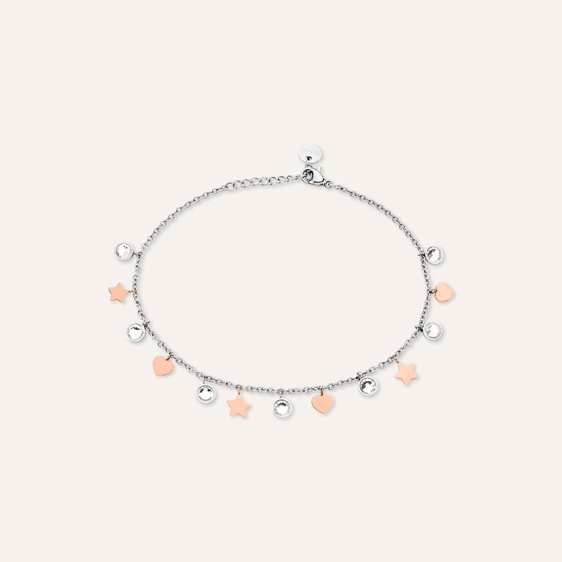 Cavigliera Sunrise Acciaio Bicolore Bianco / Rosa Cristallo - Spannringe Damen | OROVIVO